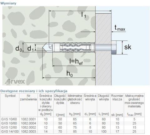 DYBEL UNIVERSALNY WKRĘT ŁEB SZEŚCIOKĄTNY GXS 10/60MM DYBEL UNIVERSALNY WKRĘT ŁEB SZEŚCIOKĄTNY GXS 10/60MM