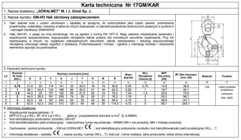 HAK Z ZABEZPIECZENIEM OBROTOWY 1500KG GM-HO HAK Z ZABEZPIECZENIEM OBROTOWY 1500KG GM-HO