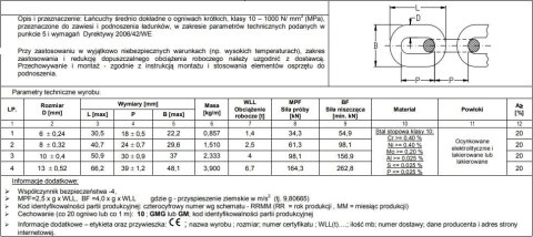 ŁAŃCUCH ZAWIESIOWY 8MM G10 WLL 2.5T ŁAŃCUCH ZAWIESIOWY 8MM G10 WLL 2.5T