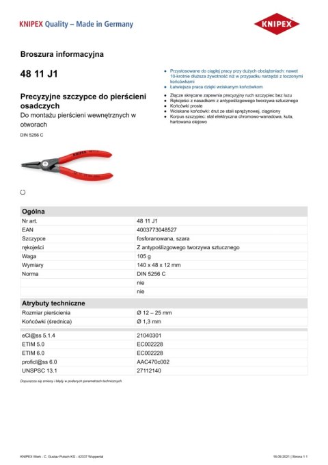 PRECYZYJNE SZCZYPCE DO PIERŚCIENI WEW.PROSTE 140MM PRECYZYJNE SZCZYPCE DO PIERŚCIENI WEW.PROSTE 140MM