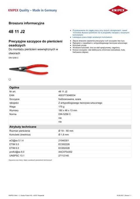 PRECYZYJNE SZCZYPCE DO PIERŚCIENI WEW.PROSTE 180MM PRECYZYJNE SZCZYPCE DO PIERŚCIENI WEW.PROSTE 180MM