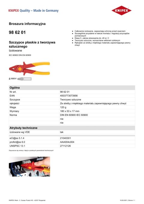 SZCZYPCE PŁASKIE Z TWORZYWA SZTUCZNEGO IZOLOWANE 180MM SZCZYPCE PŁASKIE Z TWORZYWA SZTUCZNEGO IZOLOWANE 180MM