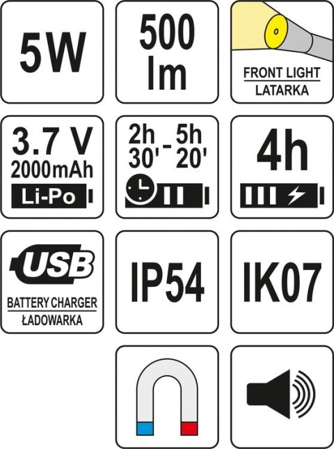 LATARKA ROBOCZA 500LM, LI-PO 3,7V 2000MAH, 3W1 LATARKA ROBOCZA 500LM, LI-PO 3,7V 2000MAH, 3W1