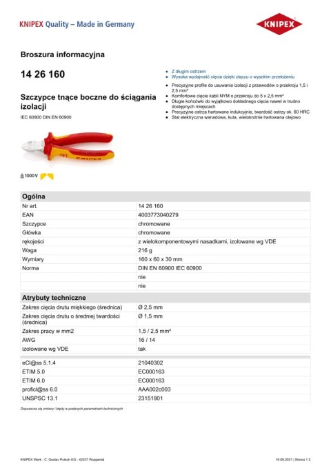 SZCZYPCE TNĄCE BOCZNE DO ŚCIĄGANIA IZOLACJI 160MM SZCZYPCE TNĄCE BOCZNE DO ŚCIĄGANIA IZOLACJI 160MM