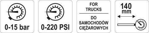 CIŚNIENIOMIERZ DO AUT CIĘŻAROWYCH 15BAR CIŚNIENIOMIERZ DO AUT CIĘŻAROWYCH 15BAR