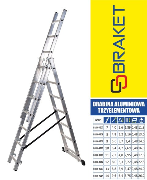 DRABINA ALUMINIOWA 3-ELEMENTOWA 500CM 9+9+9 SZCZEBLI DRABINA ALUMINIOWA 3-ELEMENTOWA 500CM 9+9+9 SZCZEBLI