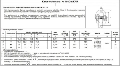 OGNIWO PRZEGUBOWE GM74W-G8 6MM WLL 1.12T OGNIWO PRZEGUBOWE GM74W-G8 6MM WLL 1.12T