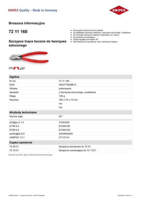 SZCZYPCE TNĄCE BOCZNE DO TWORZYWA SZTUCZNEGO 45 ° 160MM SZCZYPCE TNĄCE BOCZNE DO TWORZYWA SZTUCZNEGO 45 ° 160MM
