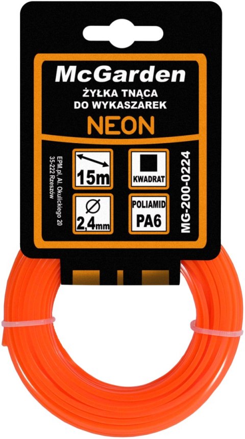 ŻYŁKA DO WYKASZARKI KWADRAT NEON 2,4MM 15M ŻYŁKA DO WYKASZARKI KWADRAT NEON 2,4MM 15M