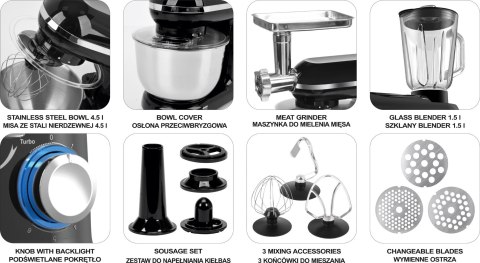 MIKSER PLANETARNY 3W1 1000W 4.5L CZARNY MIKSER PLANETARNY 3W1 1000W 4.5L CZARNY
