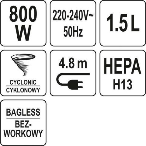ODKURZACZ PIONOWY 800W 1,5L. ODKURZACZ PIONOWY 800W 1,5L.
