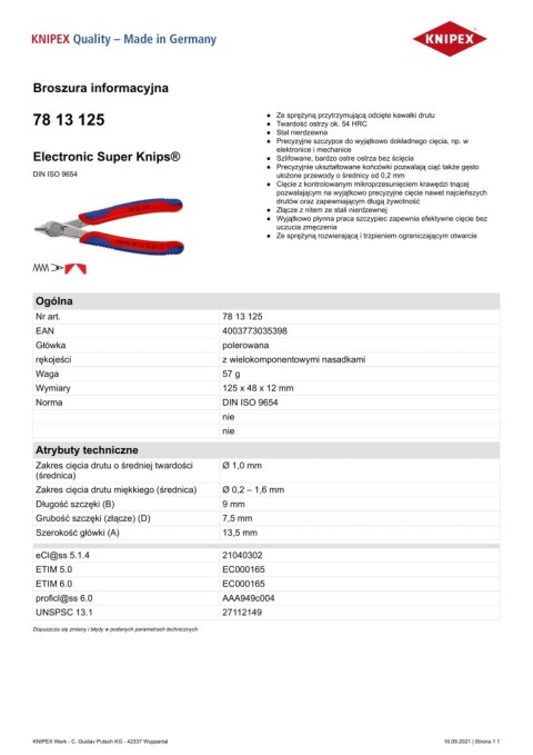 SZCZYPCE TNĄCE BOCZNE PRECYZYJNE SUPER KNIPS 125MM SZCZYPCE TNĄCE BOCZNE PRECYZYJNE SUPER KNIPS 125MM