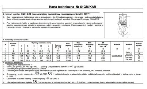 HAK SKRACAJĄCY SWORZNIOWY Z ZABEZPIECZENIEM 10MM G8 WLL3.15T HAK SKRACAJĄCY SWORZNIOWY Z ZABEZPIECZENIEM 10MM G8 WLL3.15T