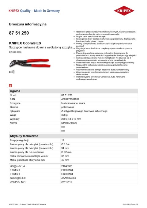 SZCZYPCE DO RUR COBRA Z WYDŁUŻONĄ SZCĘKĄ 250MM SZCZYPCE DO RUR COBRA Z WYDŁUŻONĄ SZCĘKĄ 250MM