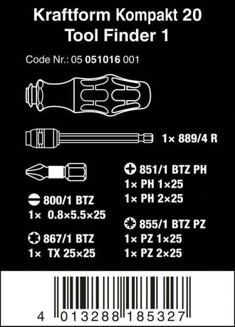 ZESTAW WKRĘTAKÓW KRAFTFORM KOMPAKT TOOL FINDER+ETUI, 7CZ ZESTAW WKRĘTAKÓW KRAFTFORM KOMPAKT TOOL FINDER+ETUI, 7CZ