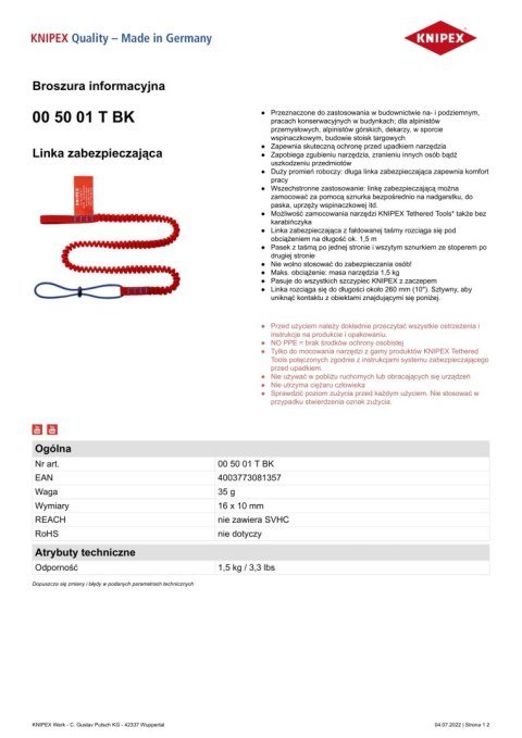 LINKA ZABEZPIECZAJĄCA 1.5M LINKA ZABEZPIECZAJĄCA 1.5M