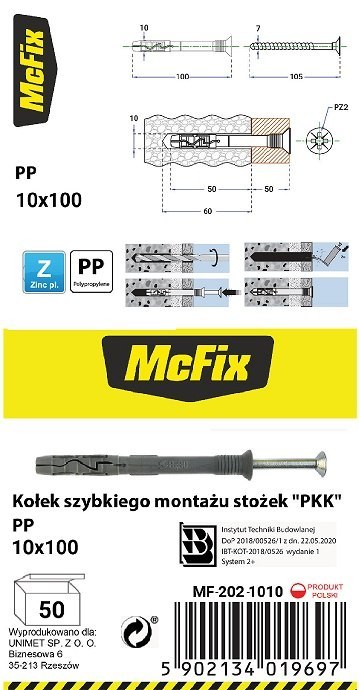 KOŁEK SZYBKI MONTAŻ STOŻEK PP 10*100MM KOŁEK SZYBKI MONTAŻ STOŻEK PP 10*100MM