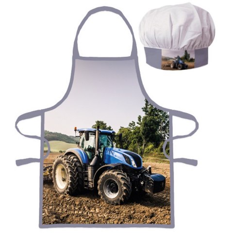 Fartuszek dziecięcy z czapką Traktor niebieski Aptex Fartuszek dziecięcy z czapką Traktor niebieski Aptex