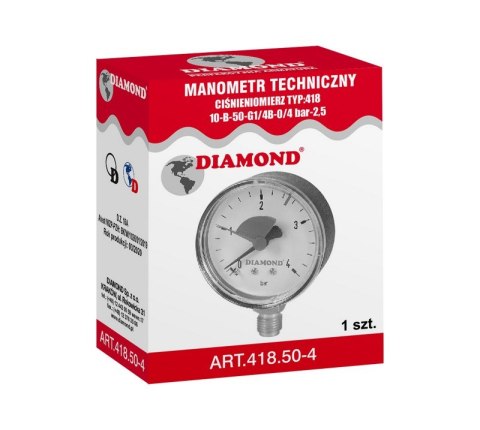 MANOMETR TECHNICZNY ŚR. 50MM 0-4 BAR GW 1/4' MANOMETR TECHNICZNY ŚR. 50MM 0-4 BAR GW 1/4'