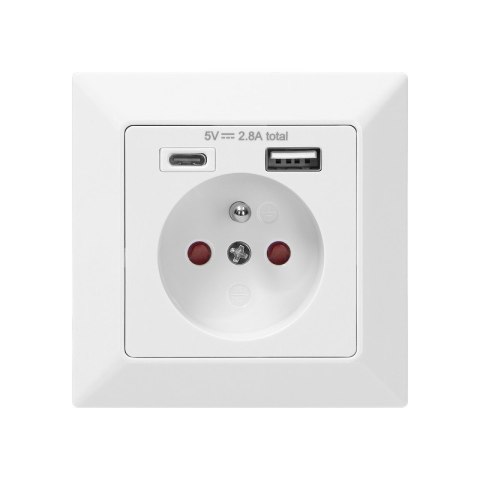 GNIAZDO POJEDYNCZE 2P+Z USB-A + USB-C WYJŚCIE GNIAZDO POJEDYNCZE 2P+Z USB-A + USB-C WYJŚCIE
