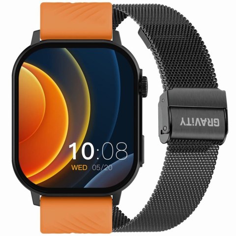 Smartwatch Gravity GT15-2 Pomarańczowy Pasek Silikonowy + Czarna Bransoleta Smartwatch Gravity GT15-2 Pomarańczowy Pasek Silikonowy + Czarna Bransoleta