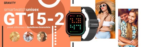 Smartwatch Gravity GT15-2 Pomarańczowy Pasek Silikonowy + Czarna Bransoleta Smartwatch Gravity GT15-2 Pomarańczowy Pasek Silikonowy + Czarna Bransoleta