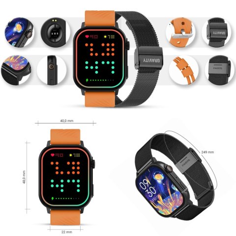 Smartwatch Gravity GT15-2 Pomarańczowy Pasek Silikonowy + Czarna Bransoleta Smartwatch Gravity GT15-2 Pomarańczowy Pasek Silikonowy + Czarna Bransoleta