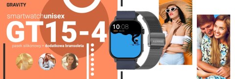 Smartwatch Gravity GT15-4 Niebieski Pasek Silikonowy + Tytanowa Bransoleta Smartwatch Gravity GT15-4 Niebieski Pasek Silikonowy + Tytanowa Bransoleta