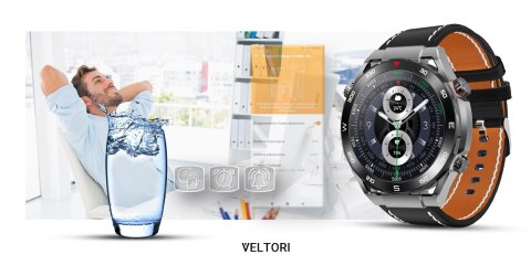 Smartwatch Veltori VT100-1 + Czarny Pasek Silikonowy + Czarny Eko Skóra Smartwatch Veltori VT100-1 + Czarny Pasek Silikonowy + Czarny Eko Skóra
