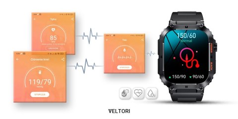 Smartwatch Veltori VT200-1 Czarny Pasek Silikonowy Smartwatch Veltori VT200-1 Czarny Pasek Silikonowy