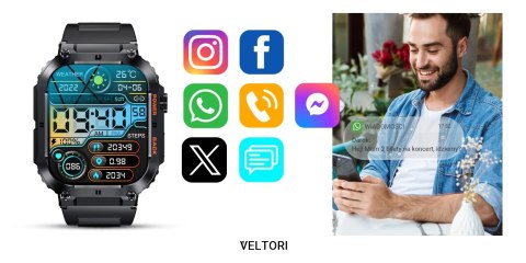Smartwatch Veltori VT200-1 Czarny Pasek Silikonowy Smartwatch Veltori VT200-1 Czarny Pasek Silikonowy
