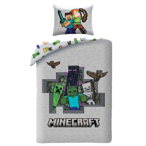 Pościel mikrofibra 140x200+1p70x90 Minecraft szary Halantex Pościel mikrofibra 140x200+1p70x90 Minecraft szary Halantex