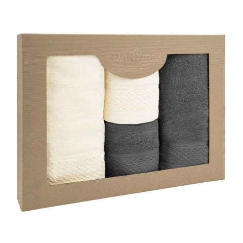 Ręcznik D Bawełna 100% Solano Ecru + Ciemny Popiel (P) 2x50x90+2x70x140 kpl. Darymex Ręcznik D Bawełna 100% Solano Ecru + Ciemny Popiel (P) 2x50x90+2x70x140 kpl. Darymex