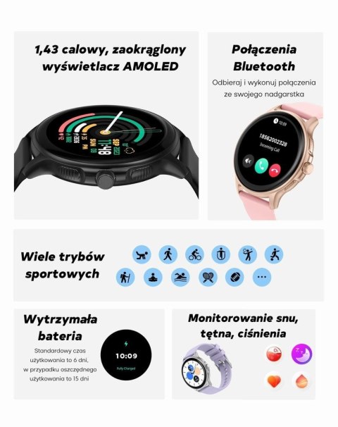 Smartwatch Damski GRAVITY GT12-4 Czarny Pasek Silikonowy + Bransoleta Różowe Złoto Smartwatch Damski GRAVITY GT12-4 Czarny Pasek Silikonowy + Bransoleta Różowe Złoto