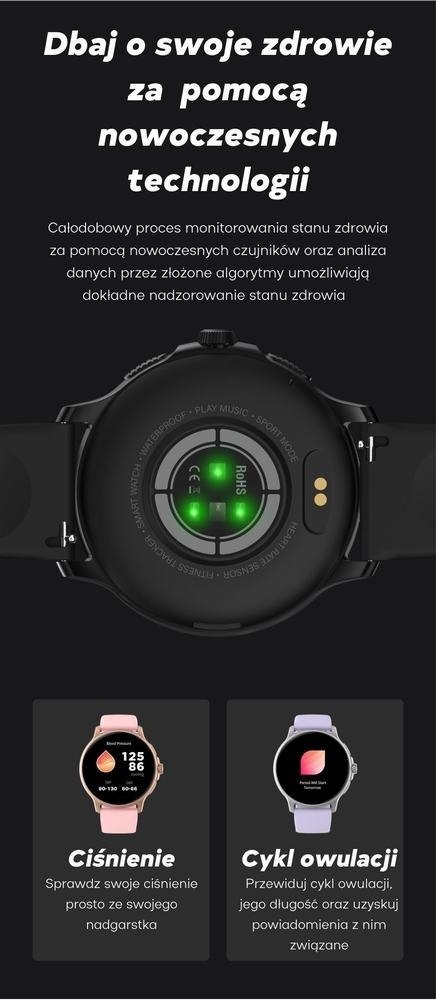 Smartwatch Damski GRAVITY GT12-4 Czarny Pasek Silikonowy + Bransoleta Różowe Złoto Smartwatch Damski GRAVITY GT12-4 Czarny Pasek Silikonowy + Bransoleta Różowe Złoto