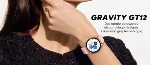 Smartwatch Damski GRAVITY GT12-5 Szary Pasek Silikonowy + Bransoleta Różowe Złoto Smartwatch Damski GRAVITY GT12-5 Szary Pasek Silikonowy + Bransoleta Różowe Złoto
