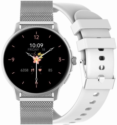 Smartwatch Damski GRAVITY GT12-8 Biały Pasek Silikonowy + Srebrna Bransoleta Smartwatch Damski GRAVITY GT12-8 Biały Pasek Silikonowy + Srebrna Bransoleta