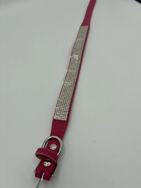 Luksusowa Obroża z Cyrkoniami NEON RÓŻ | Styl Glamour | Dla Pieska/Kota