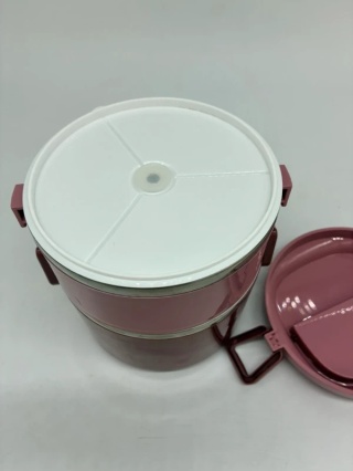 Okrągły Lunchbox Termiczny 2-Poziomowy | Różowy | Stal Nierdzewna SUS304 | Szczelny