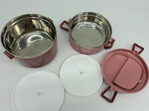 Okrągły Lunchbox Termiczny 2-Poziomowy | Różowy | Stal Nierdzewna SUS304 | Szczelny