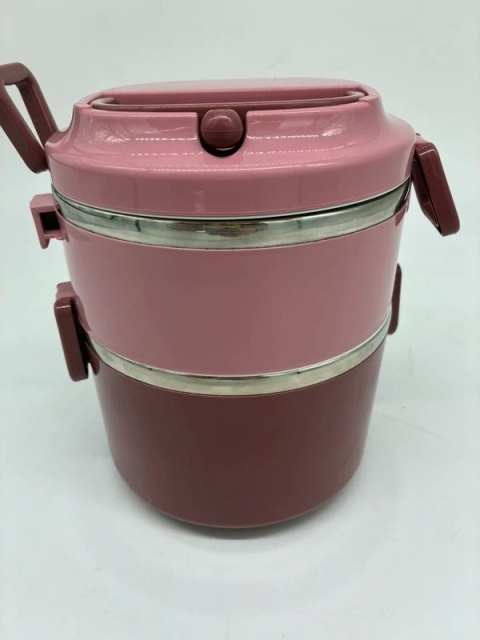 Okrągły Lunchbox Termiczny 2-Poziomowy | Różowy | Stal Nierdzewna SUS304 | Szczelny