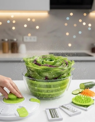 Wielofunkcyjna Wirówka do Sałaty + Szatkownica 5w1 | Zestaw Tarek