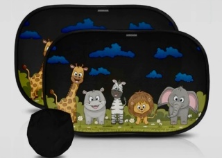 Osłonki Przeciwsłoneczne do Auta (2szt) – Wesołe ZOO: Ochrona UV dla Dzieci!