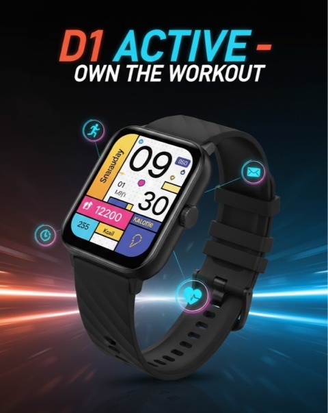 Smartwatch D1: Profesjonalny asystent w kolorze głębokiej czerni.