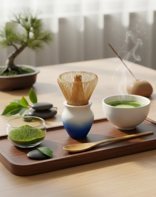 Zestaw do Matchy | Bambusowa Miotełka Chasen 100 | Łyżeczka | Podstawka Ceramiczna