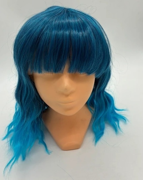 Bądź Syreną/Elfką/Gamerką! Peruka Midi Ombre – Niebieska Fala z Grzywką