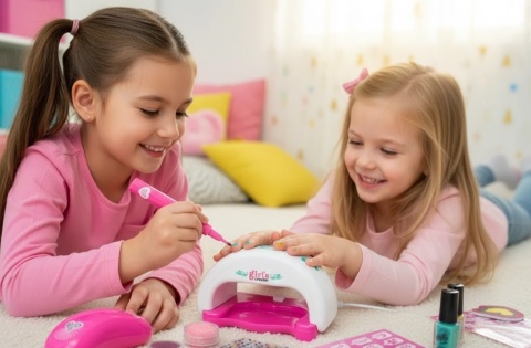 DUŻY Zestaw do Manicure dla Dzieci | Suszarka Lakiery Brokat | Studio Paznokci Girl's Creator