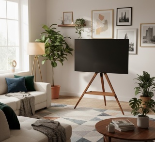 Designerski Stojak TV na drewnianym trójnogu – Loftowy styl!