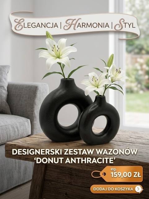 Designerski Zestaw Wazonów „Donut” – Czarny Mat i Nowoczesna Forma