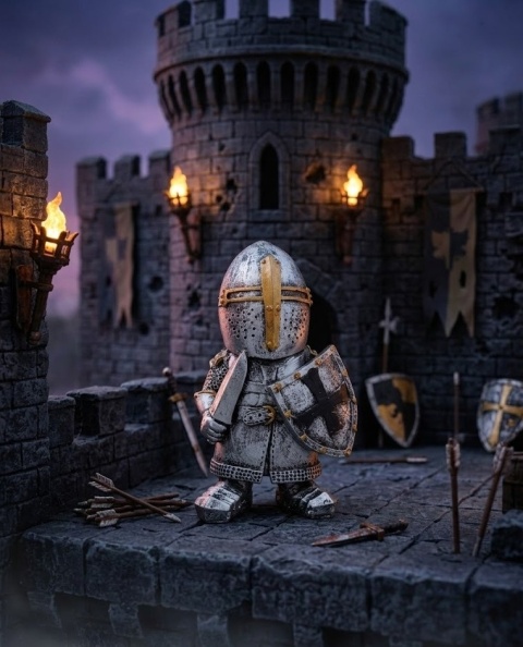 Figurka Rycerz Zakonny 15cm – Średniowieczny Wojownik z Tarczą